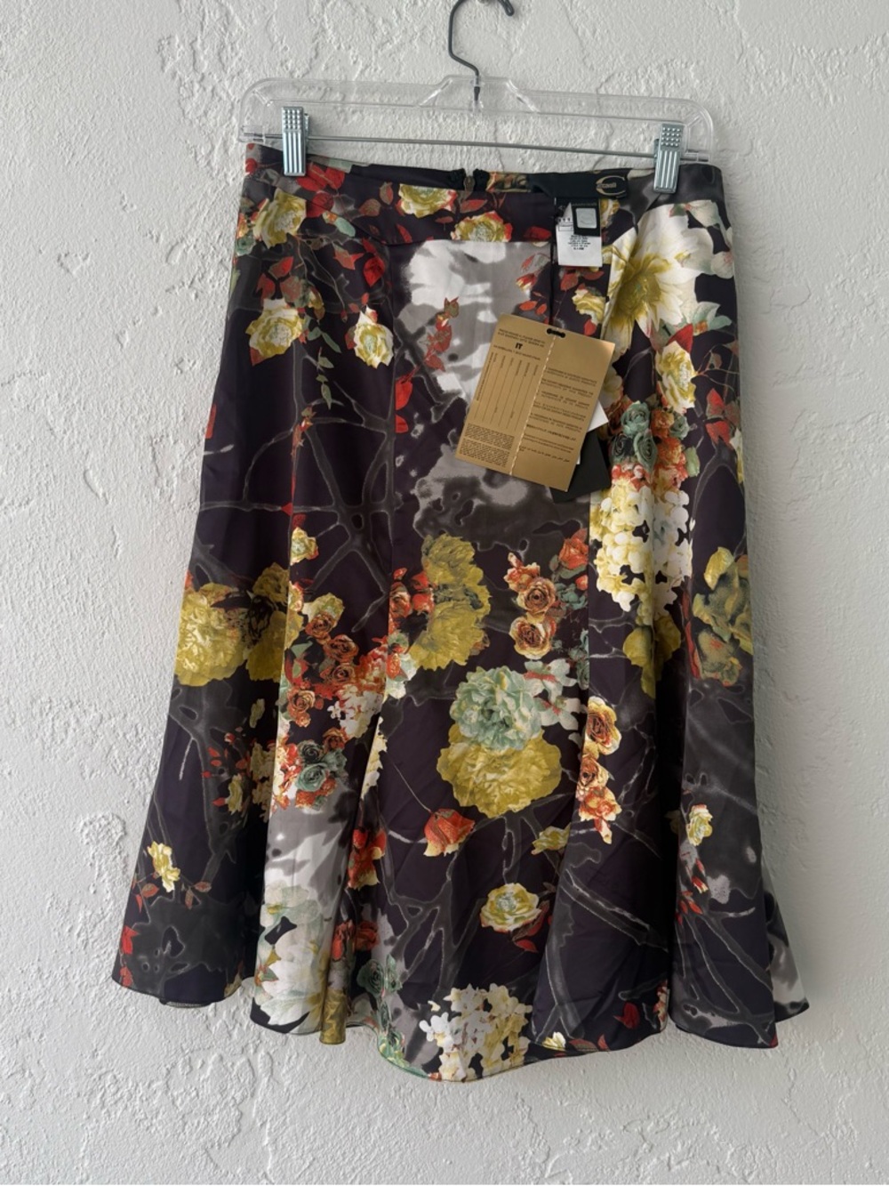Roberto Cavalli Floral A-Line Midi Skirt in Black and Yellow